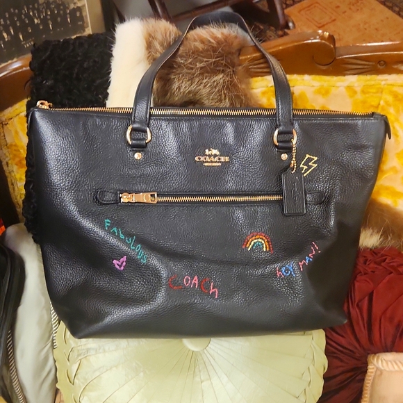 Coach gallery pebbled leather embroidery design tote satchel bag - Picture 1 of 11